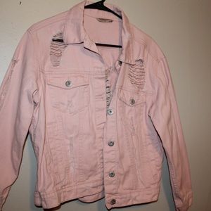DISTRESSED (PINK) DENIM JACKET! BARELY WORN!!! Fits true to size